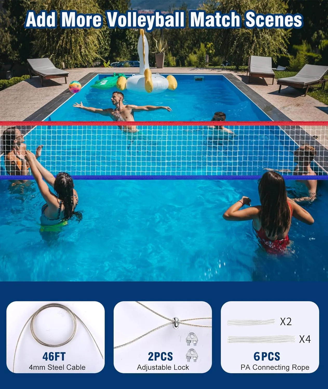 𝙉𝙀𝙒 Professional Volleyball Net Heavy Duty, 46 FT Aircraft Steel Cable, Upgraded Weather Resistant, Portable for Outdoor & Indoor, Pool, Trees, Backyard, Yard, Beach, Park, 32x3FT(Net Only)