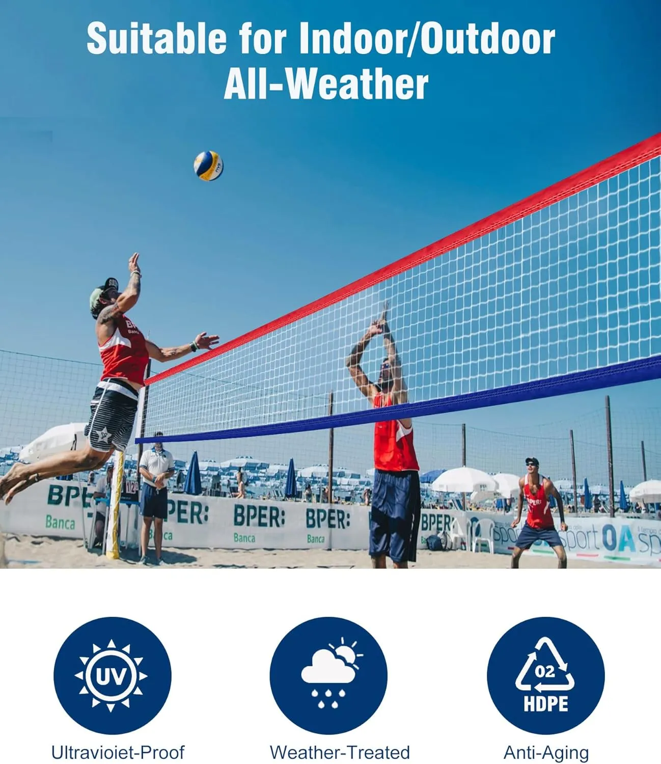 𝙉𝙀𝙒 Professional Volleyball Net Heavy Duty, 46 FT Aircraft Steel Cable, Upgraded Weather Resistant, Portable for Outdoor & Indoor, Pool, Trees, Backyard, Yard, Beach, Park, 32x3FT(Net Only)