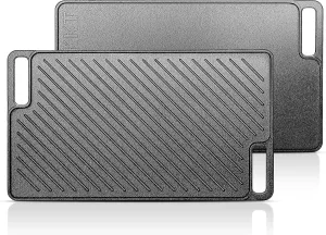 1-Piece 16.50 Inch Cast Iron Griddle Plate | Reversible Pre-Seasoned Cast Iron Grill Pan for Gas Stovetop | Double Sided Used on Open Fire & in Oven | Pre-Coated With Oil