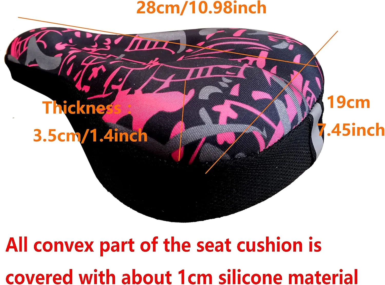 100% Gel Bike Seat Cover | Bicycle Saddle Cushion with Non-Slip Pads with Reflective Warning Strip | Extra Padded Comfort for Road Mountain Or Spinning Class Cycling (camouflage black and rose)