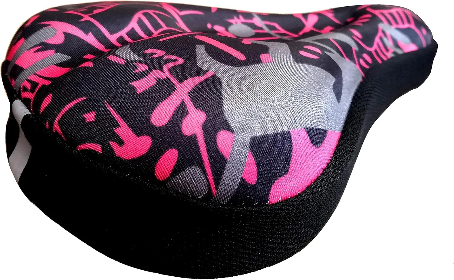 100% Gel Bike Seat Cover | Bicycle Saddle Cushion with Non-Slip Pads with Reflective Warning Strip | Extra Padded Comfort for Road Mountain Or Spinning Class Cycling (camouflage black and rose)
