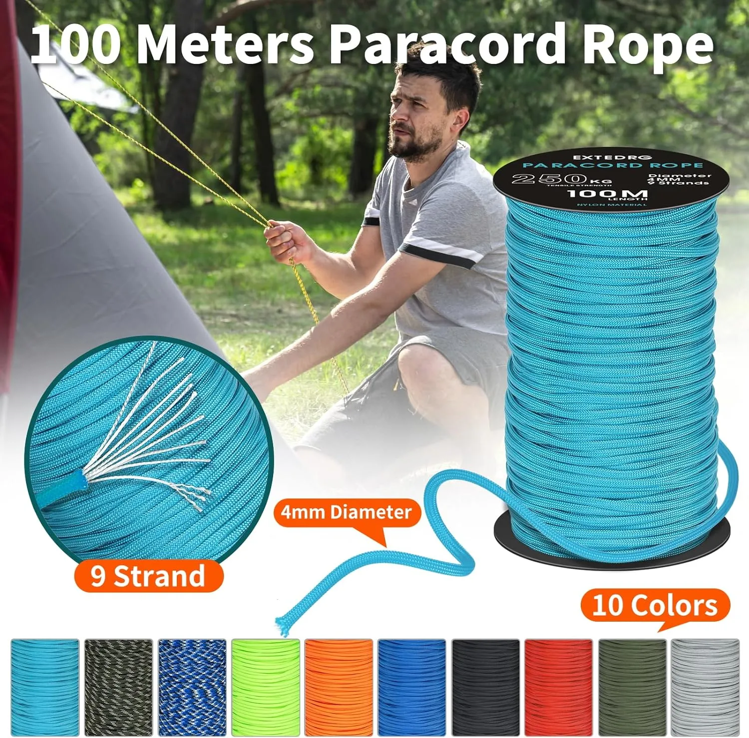 100 Meters Paracord Rope 4mm Outdoor Camping Binding Rope (Black)