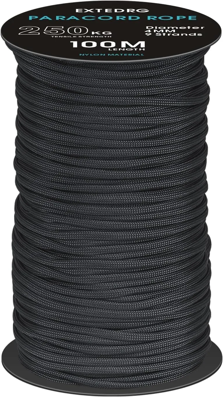 100 Meters Paracord Rope 4mm Outdoor Camping Binding Rope (Black)
