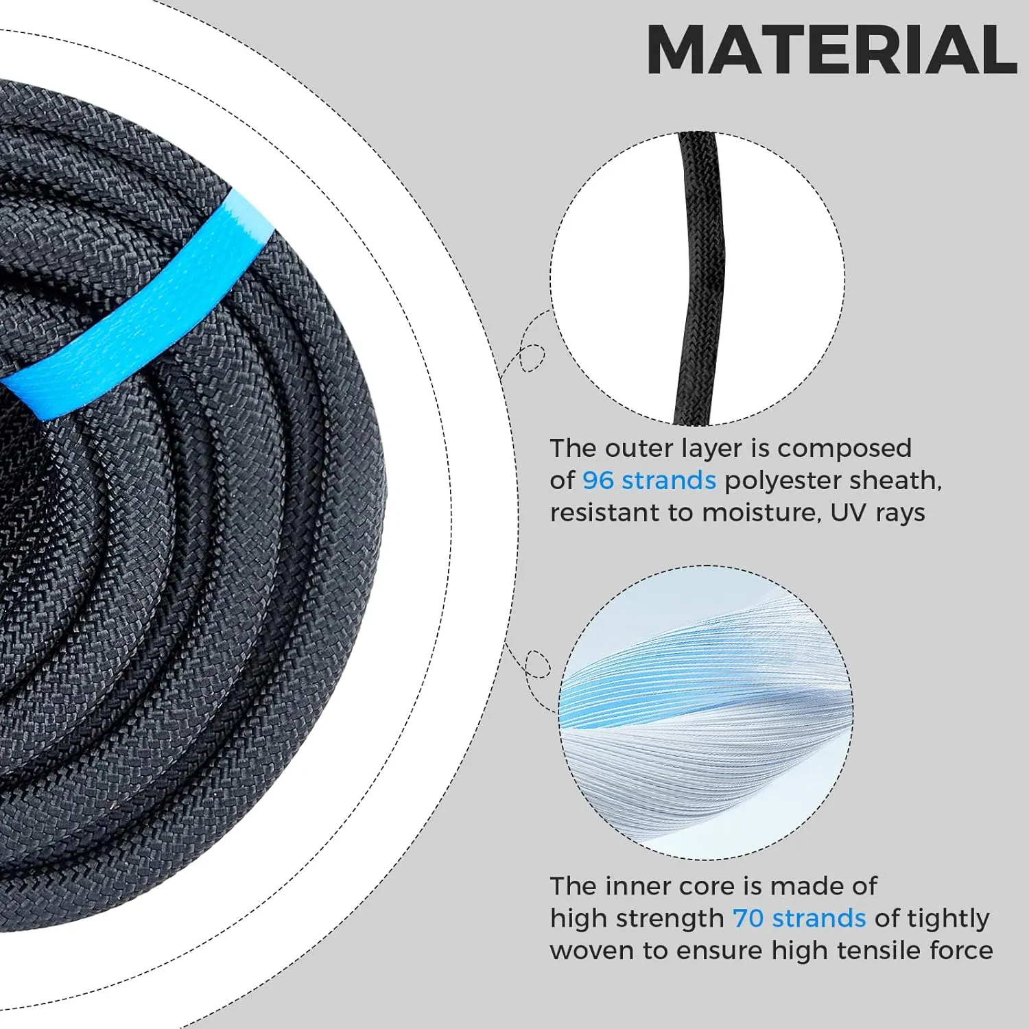 1/2 Inch 150ft Double Braided Polyester Arborist Rope, Heavy Duty Nylon Rope for Anchor, Tree Work, Cargo, Pulling, Sailing(Black)