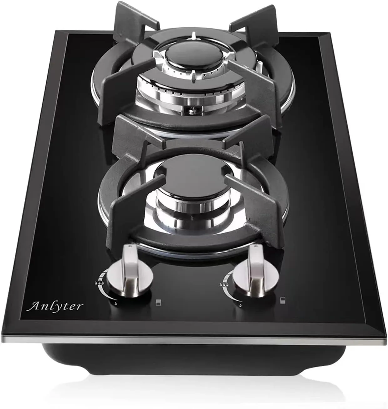 12 Inch Gas Cooktop, 2 Burner Built-in Stovetop Tempered Glass LPG/NG Convertible Dual Fuel Sealed Hob - Black