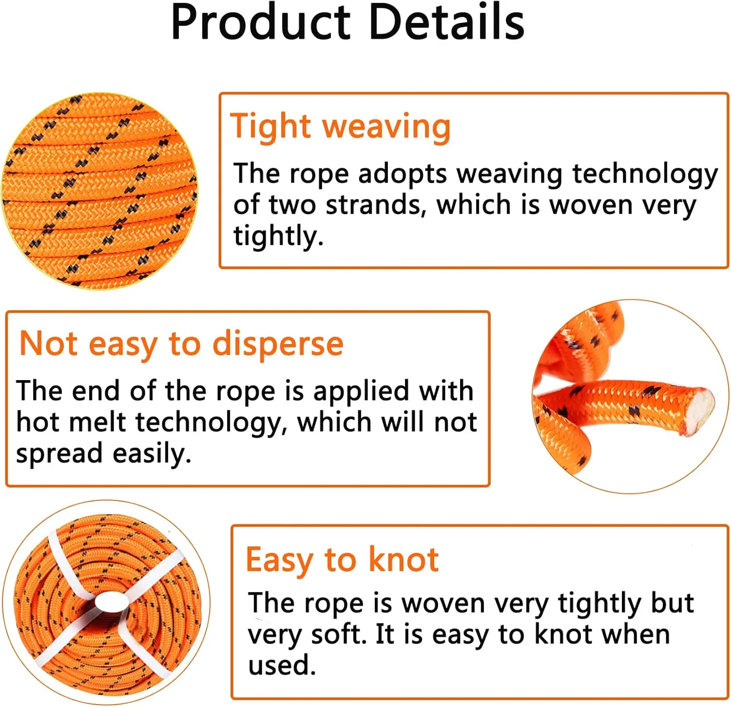 1/2 Inch Polyester Arborist Rope Double Braid Nylon Pulling Ropes Orange 200 Feet