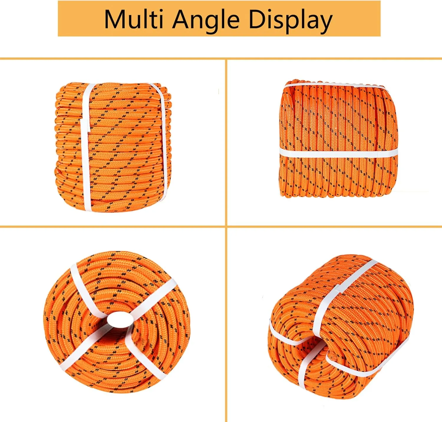 1/2 Inch Polyester Arborist Rope Double Braid Nylon Pulling Ropes Orange 200 Feet