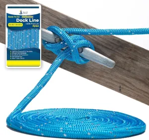 1/2" x 20' Marine Blue Reflective Double Braided Nylon Dock Line - for Boats up to 35' - Long Lasting Mooring Rope - Strong Nylon Dock Ropes for Boats - Marine Grade Sailboat Docking Rope