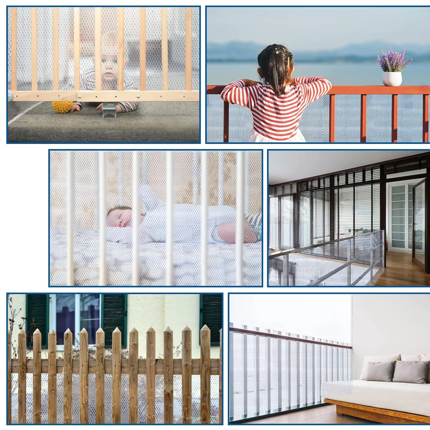 13ft Indoor Outdoor Baby Safety Stair Railing Net Baby Proofing Stair Balcony Banister Rail Guard Child Safety Stair Protection Safe Rail, White(6.5ft x 2Pack)