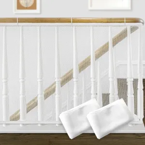 13ft Indoor Outdoor Baby Safety Stair Railing Net Baby Proofing Stair Balcony Banister Rail Guard Child Safety Stair Protection Safe Rail, White(6.5ft x 2Pack)