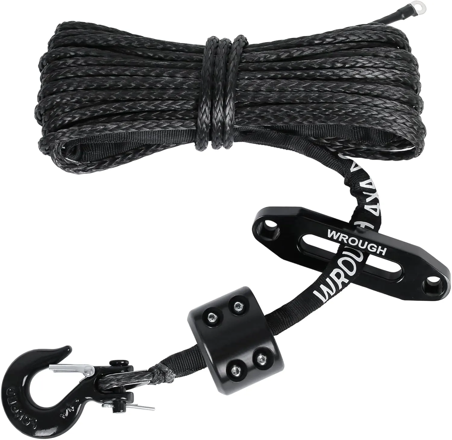 1/4'' Synthetic Winch Rope 50 Ft Black Heavy Duty 10,000LBs ATV Line with Steel Hook Rubber Stopper Protecting Sleeve/Sheath and Thimble Universal Fit for SUV Vehicle Rope-Fairlead