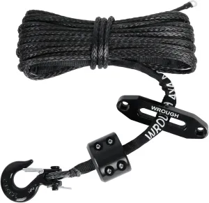 1/4'' Synthetic Winch Rope 50 Ft Black Heavy Duty 10,000LBs ATV Line with Steel Hook Rubber Stopper Protecting Sleeve/Sheath and Thimble Universal Fit for SUV Vehicle Rope-Fairlead