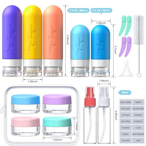 19pack Travel Bottles for Toiletries, TSA Approved Silicone Travel Size Containers for toiletries, Refillable & Leakproof Travel shampoo and conditioner bottles