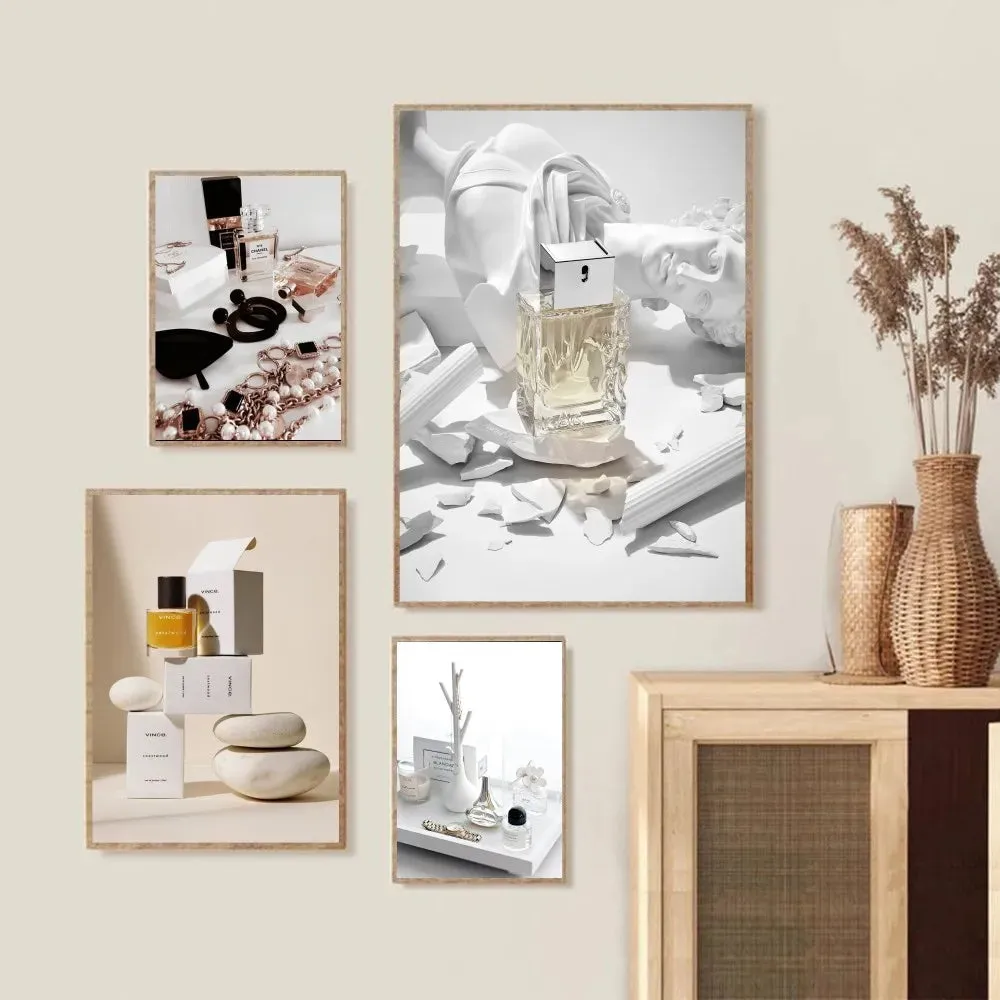 1pc Minimalist Black And White Luxury Fashion Perfume Bottle Self-adhesive Art Poster Waterproof Paper Sticker Wall Decor