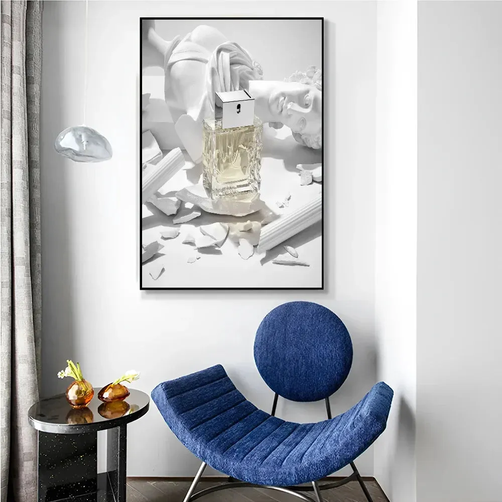 1pc Minimalist Black And White Luxury Fashion Perfume Bottle Self-adhesive Art Poster Waterproof Paper Sticker Wall Decor