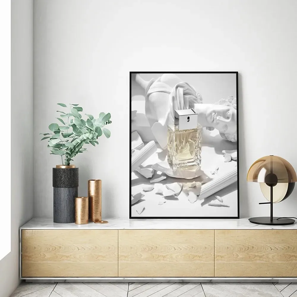 1pc Minimalist Black And White Luxury Fashion Perfume Bottle Self-adhesive Art Poster Waterproof Paper Sticker Wall Decor