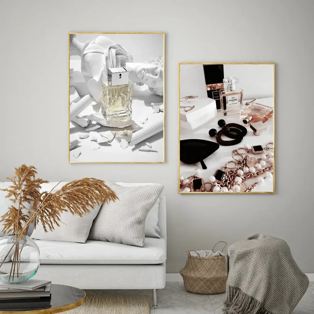 1pc Minimalist Black And White Luxury Fashion Perfume Bottle Self-adhesive Art Poster Waterproof Paper Sticker Wall Decor
