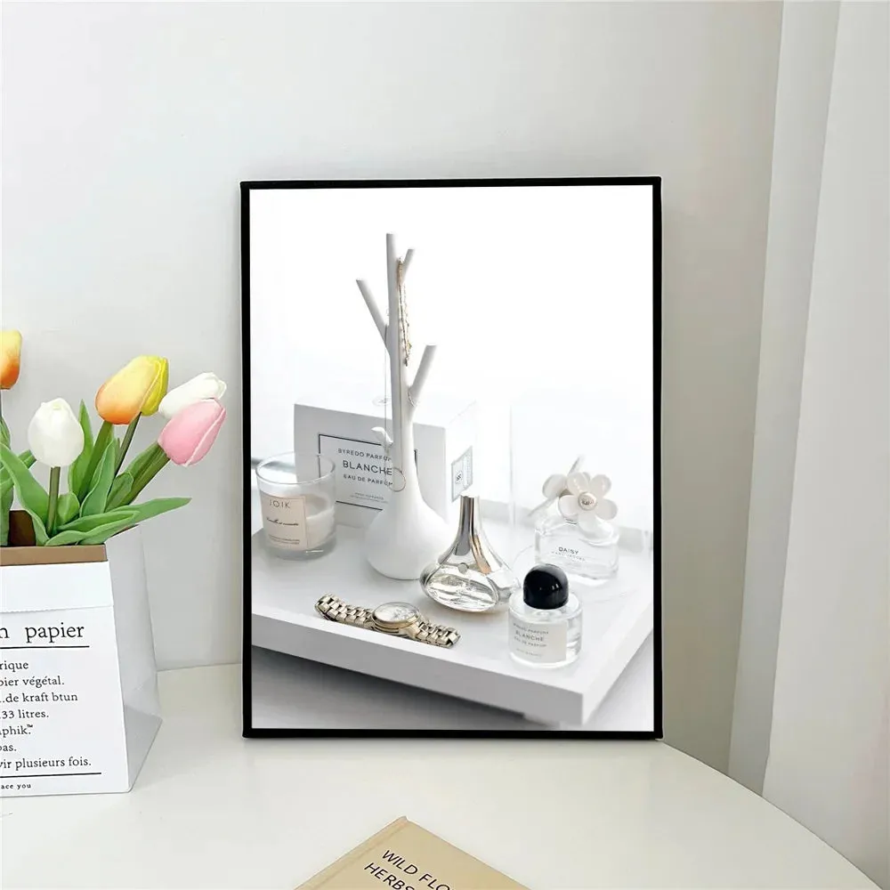 1pc Minimalist Black And White Luxury Fashion Perfume Bottle Self-adhesive Art Poster Waterproof Paper Sticker Wall Decor