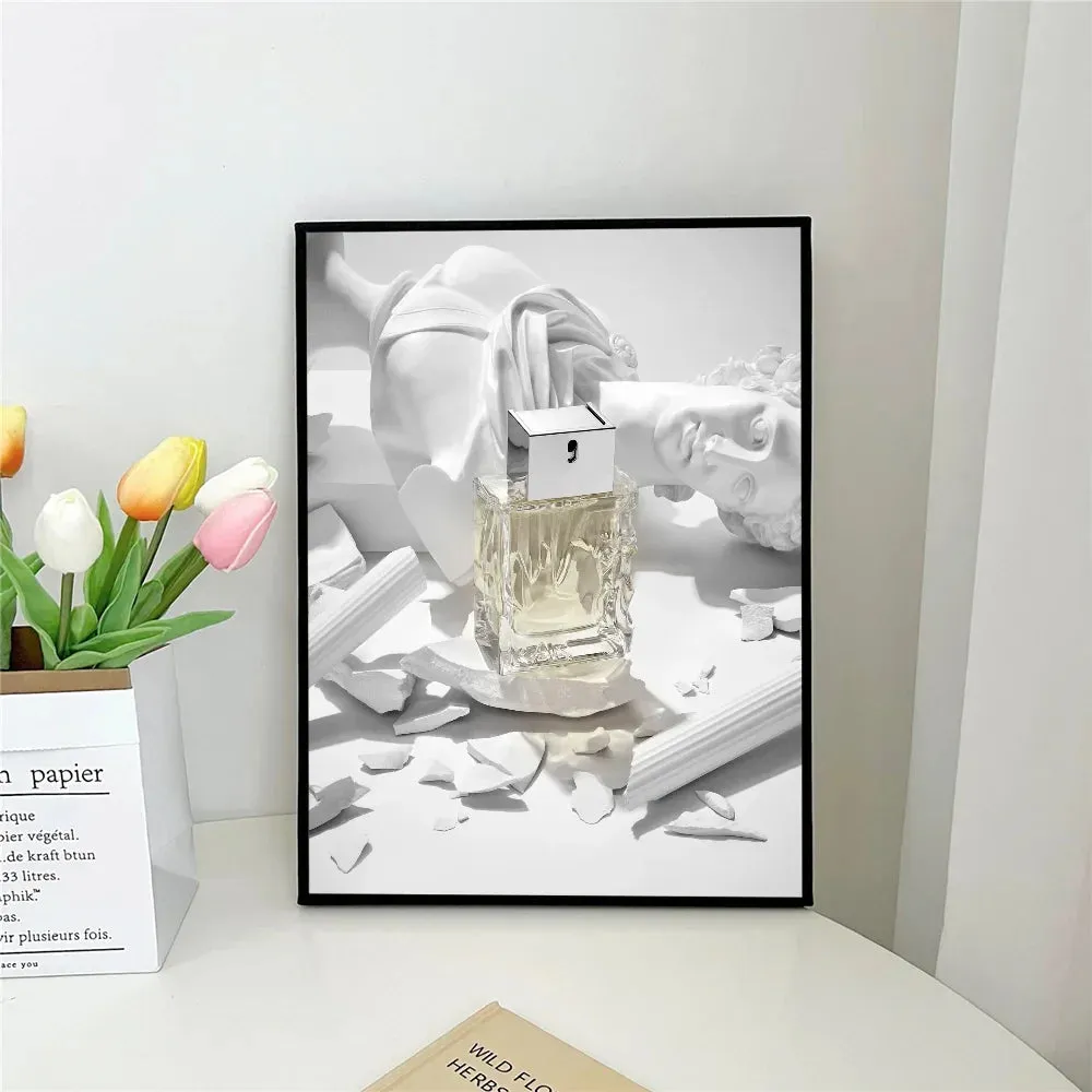 1pc Minimalist Black And White Luxury Fashion Perfume Bottle Self-adhesive Art Poster Waterproof Paper Sticker Wall Decor