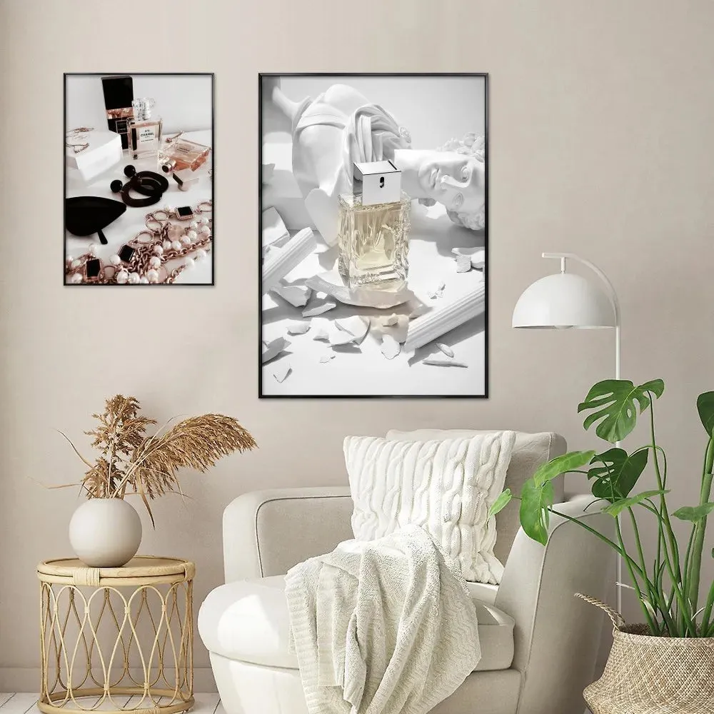 1pc Minimalist Black And White Luxury Fashion Perfume Bottle Self-adhesive Art Poster Waterproof Paper Sticker Wall Decor