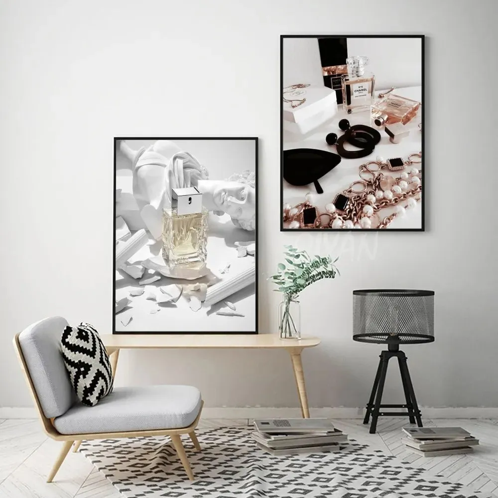 1pc Minimalist Black And White Luxury Fashion Perfume Bottle Self-adhesive Art Poster Waterproof Paper Sticker Wall Decor
