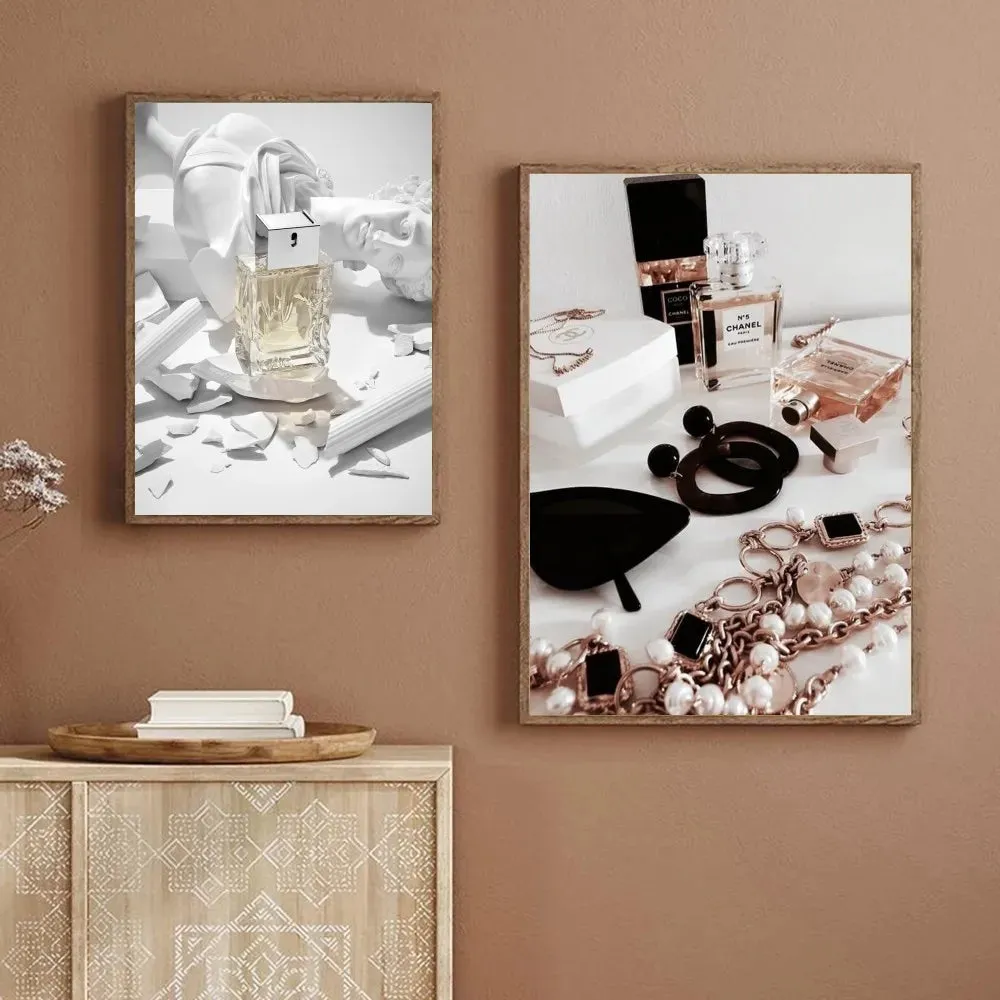 1pc Minimalist Black And White Luxury Fashion Perfume Bottle Self-adhesive Art Poster Waterproof Paper Sticker Wall Decor