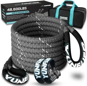 1" x 30ft Kinetic Recovery Tow Rope 48600LBS with 2 Soft Shackles Off Road Recovery Kit Heavy Duty for Trucks, UTV, ATV, SUV (Gray)