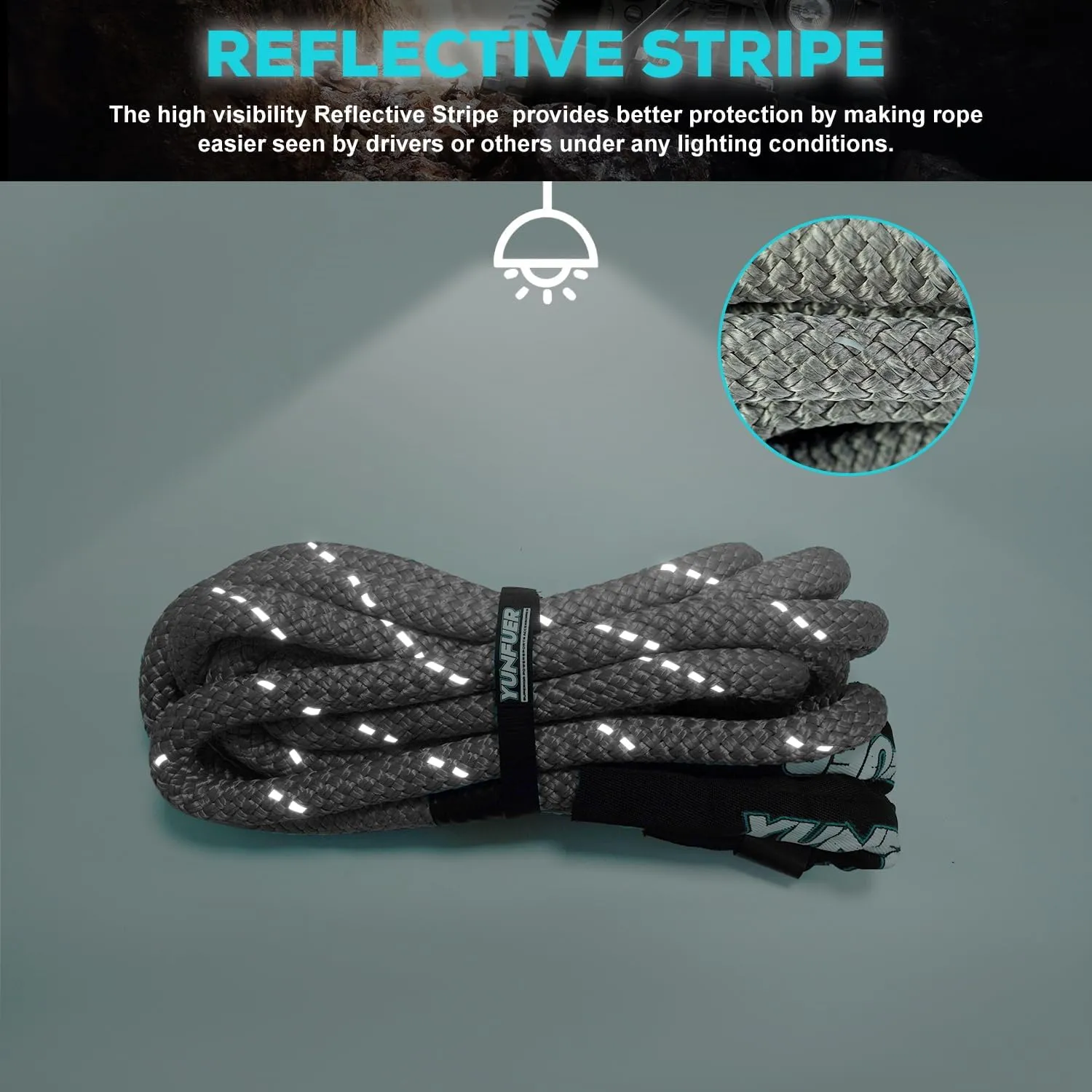 1" x 30ft Kinetic Recovery Tow Rope 48600LBS with 2 Soft Shackles Off Road Recovery Kit Heavy Duty for Trucks, UTV, ATV, SUV (Gray)