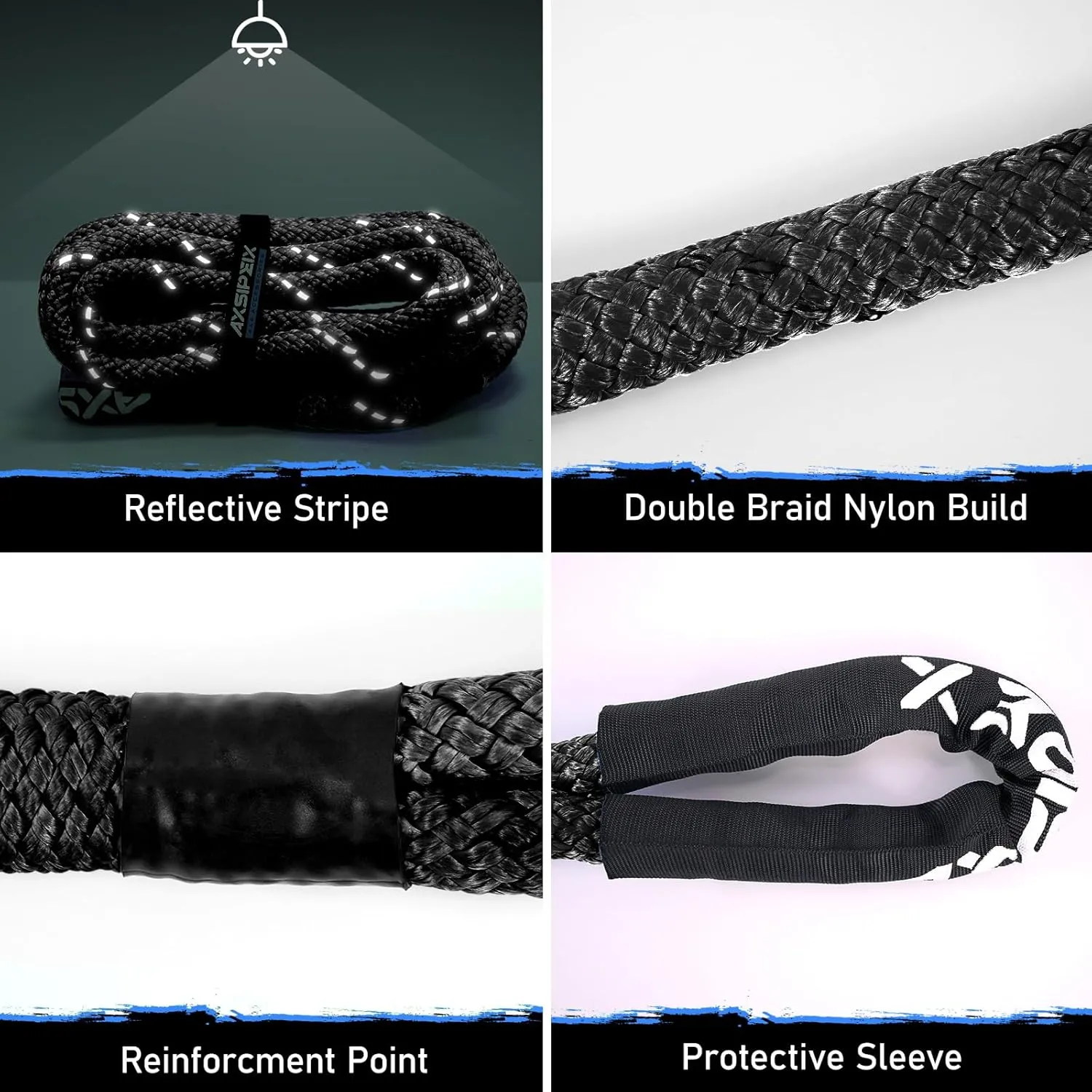 1"×30ft Kinetic Recovery Rope (48,500lbs) Heavy Duty Offroad Recovery Rope with 2 Soft Shackles 1/2" x 22" Offroad Recovery Kit for UTV, ATV, Truck, Car (Black)