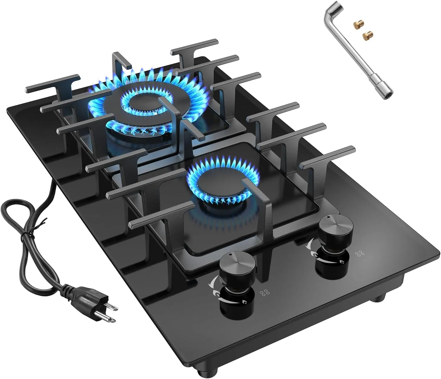 2 Burner Gas Stove Propane Cooktop, Tempered Glass Gas Cooktop 12 inch Stainless Steel Gas Burner with Thermocouple Protection, Lpg/Ng Dual Fuel Built-in Gas Stove Top for Apartments, Rvs