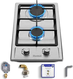 2 Burner Propane Gas Cooktop, 12" Inch LPG/NG Dual Fuel Built-in Gas Stove Top, Stainless Steel Electronic Ignition Gas Hob for Apartment, Outdoor, RVs(L12"×W20")…