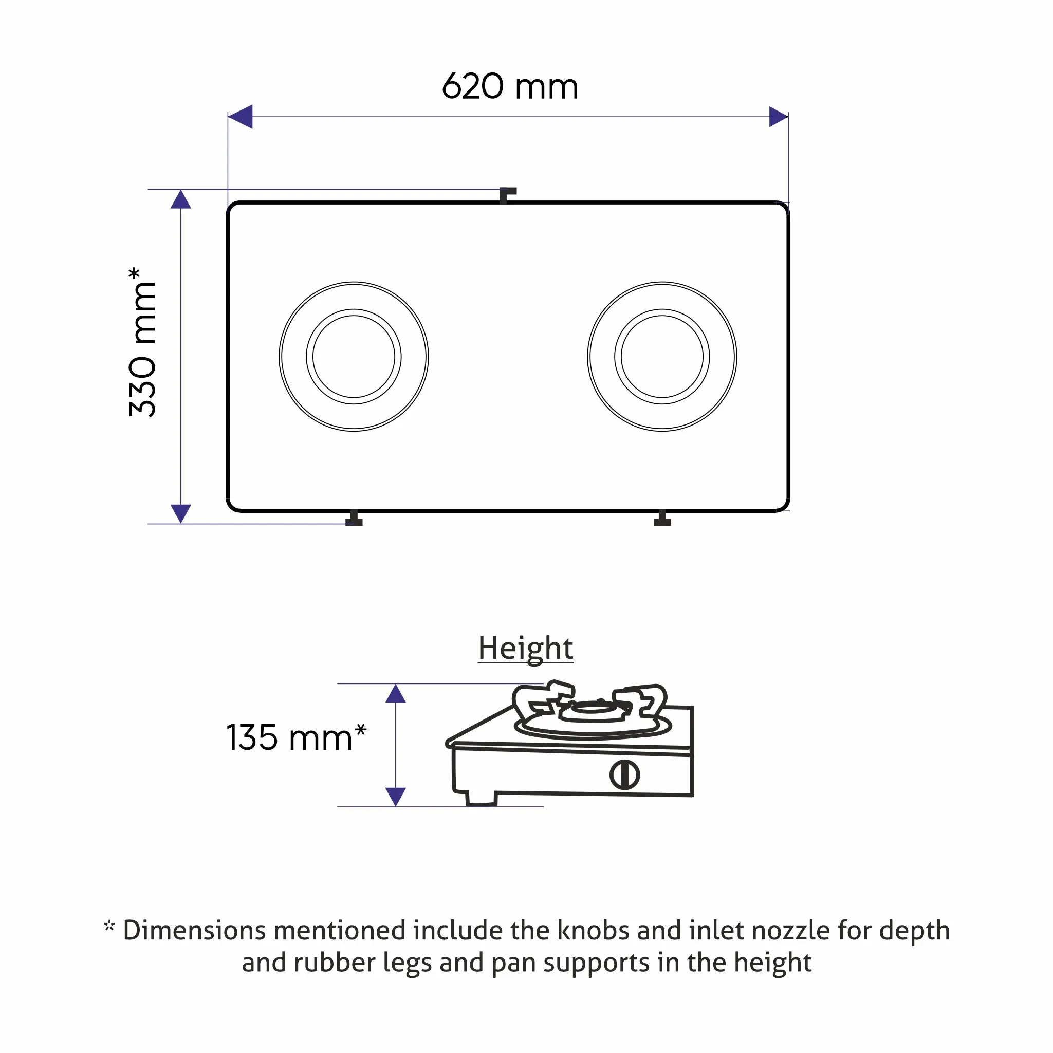 2 Burner Stainless Steel PNG Gas Stove with Brass Burner (1020 SS BB PN)