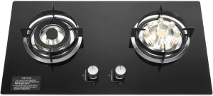 2 Burners Natural Gas Cooktop, Kitchen Stove Top LPG/NG Dual Fuel Stove Top, Built-in Energy Conservation Gas Hob Stove w/Anti-Tempering Protection for Apartment RV, Thermal Efficiency Up to 63%