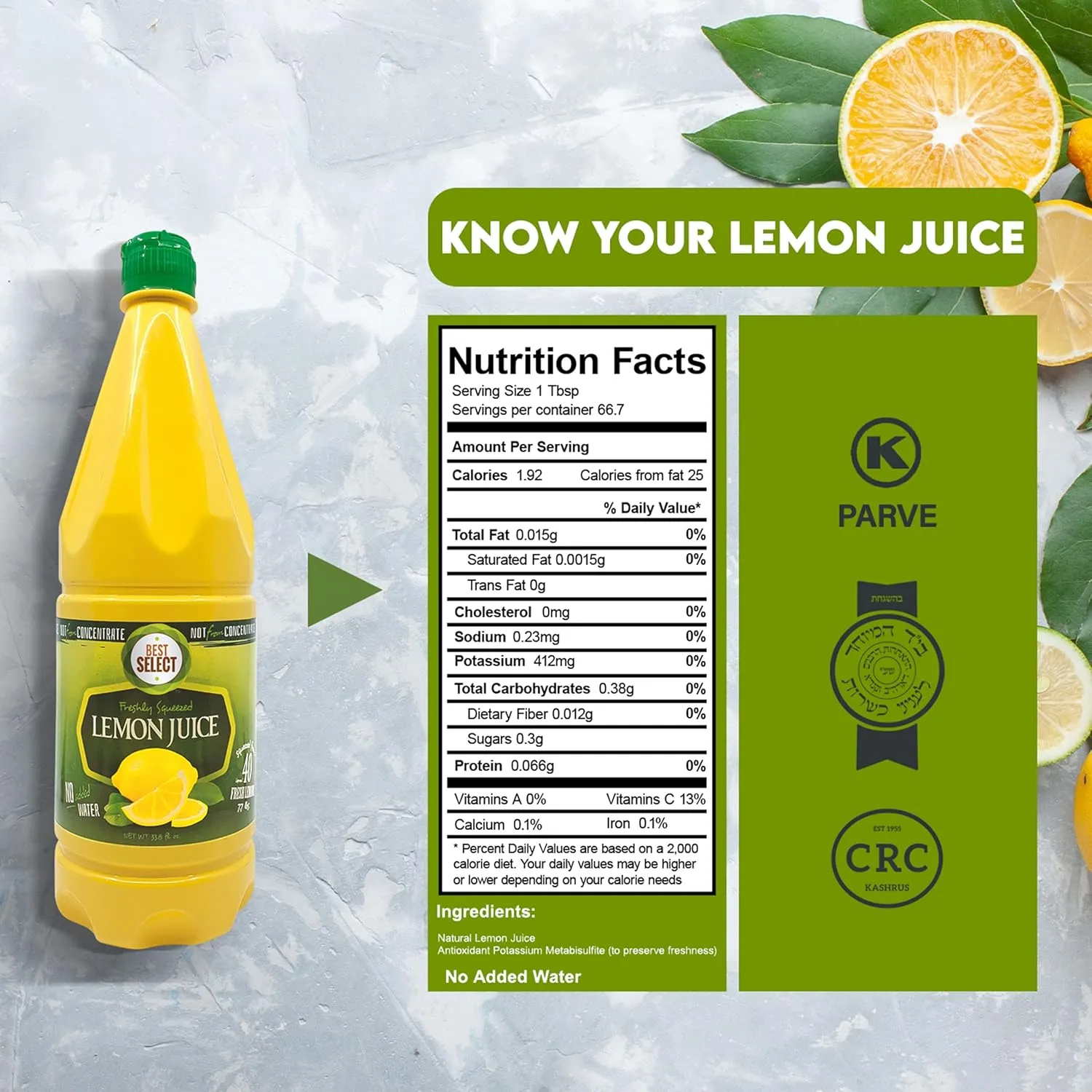 2 Pack 100% Lemon Juice 33.8 Oz - No Added Water - Fresh Squeezed Lemon Juice Not From Concentrate - Approximately 40 Lemons Fresh in Each Bottle - Kosher - Healthy Drinks & Citrus Zest - Best Select