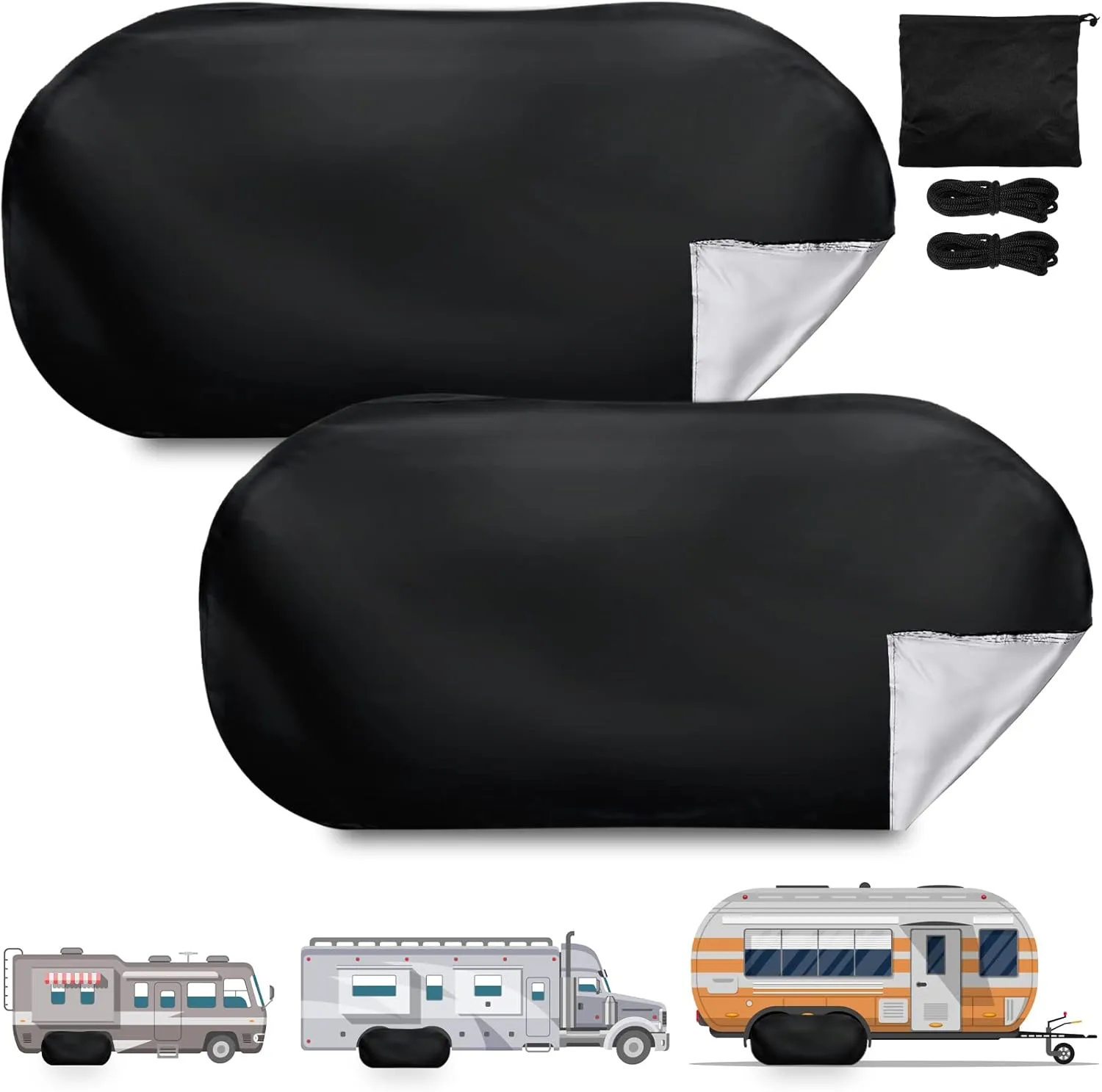 2 Pack Tire Covers RV Nylon Dual Axle Wheel Covers Double with Storage Bag for RV Truck SUV(UV Proof Coat,27-30 Inch Wheel Diameter)
