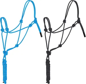 2 Pieces Horse Halters Training Rope Halters for Horses Adjustable Sturdy Horse Halter and Ropes 4 Knot Braided Nylon Rope Stiff Halter Cord for Horses Horsemanship Sports Outdoors, Black Turquoise