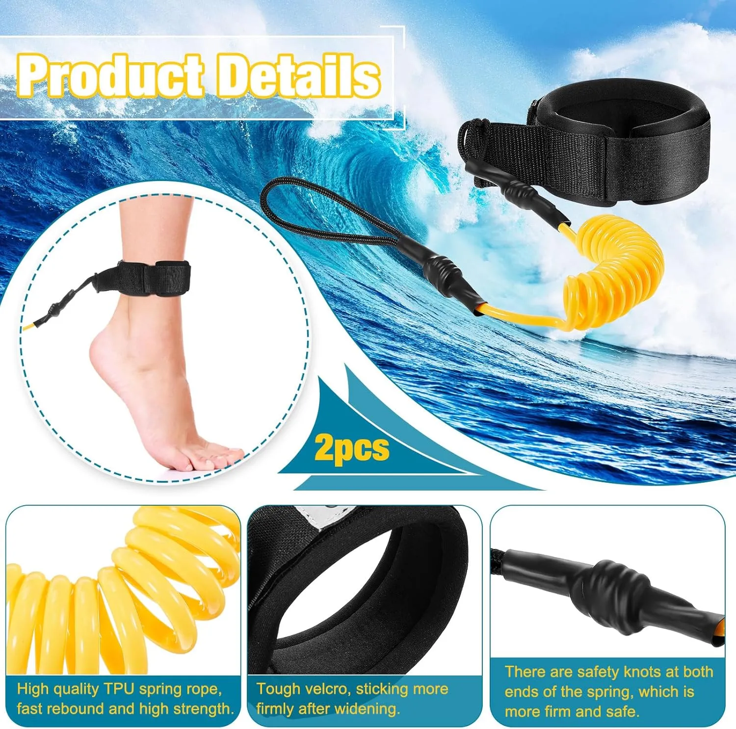 2 Pieces Surf Board Leashes Coiled Leash Rope Paddle Board Surfboard Leash Compatible with SUP Surfing Leg Rope Leash Surf Straps Stay on Board Ankle Strap Ankle Accessory for Surfing
