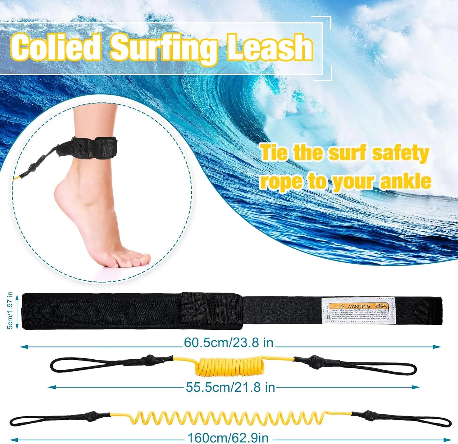 2 Pieces Surf Board Leashes Coiled Leash Rope Paddle Board Surfboard Leash Compatible with SUP Surfing Leg Rope Leash Surf Straps Stay on Board Ankle Strap Ankle Accessory for Surfing