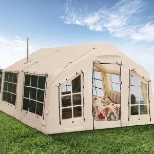 2025 Upgraded 100% Waterproof Inflatable Camping Tent, Large Blow-Up Air Tent, No Assembly Needed Luxury Glamping House, Oxford Fabric