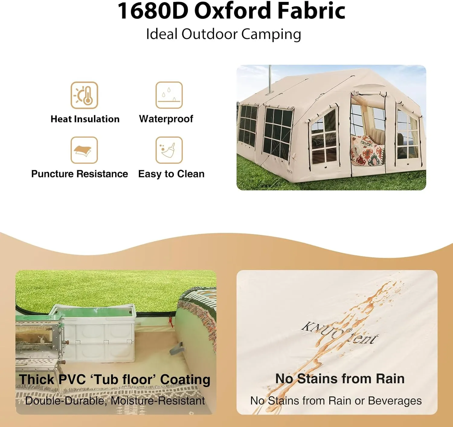 2025 Upgraded 100% Waterproof Inflatable Camping Tent, Large Blow-Up Air Tent, No Assembly Needed Luxury Glamping House, Oxford Fabric