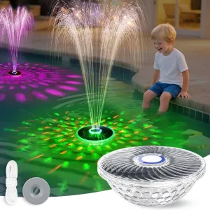 2025 Upgraded Solar Powered Floating Pool Fountain with LED Light Show, Solar Water Fountain Pump for Above Ground Pools, Ponds & Outdoor Use, with Anchor & Rope, Dark Blue 1PC