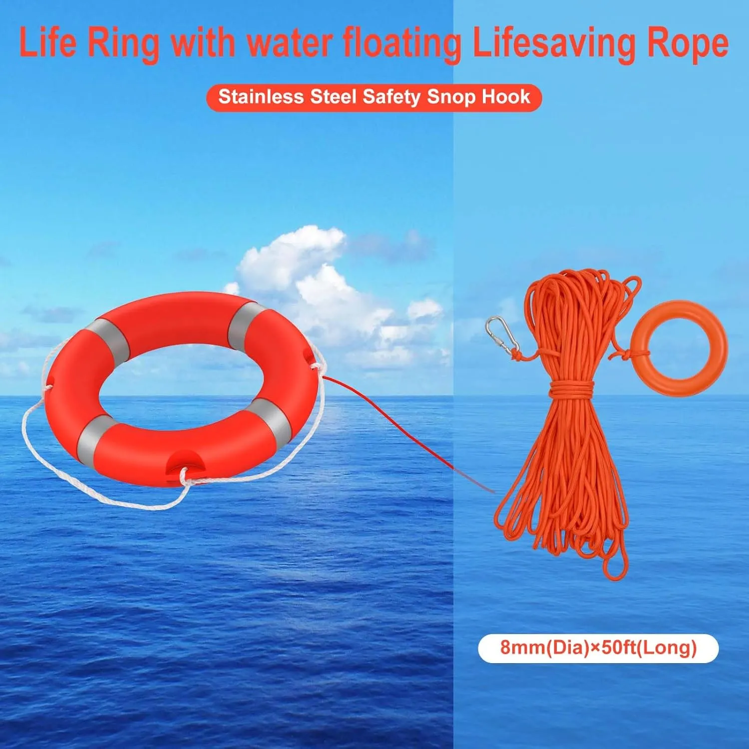 23Inch Life Preserver Ring, Life Ring for Pool with Water Floating Lifesaving Rope 98.5FT Set, Boat Safety Throw Rings, Swim Foam Buoy for Outdoor, Throwable Flotation Device