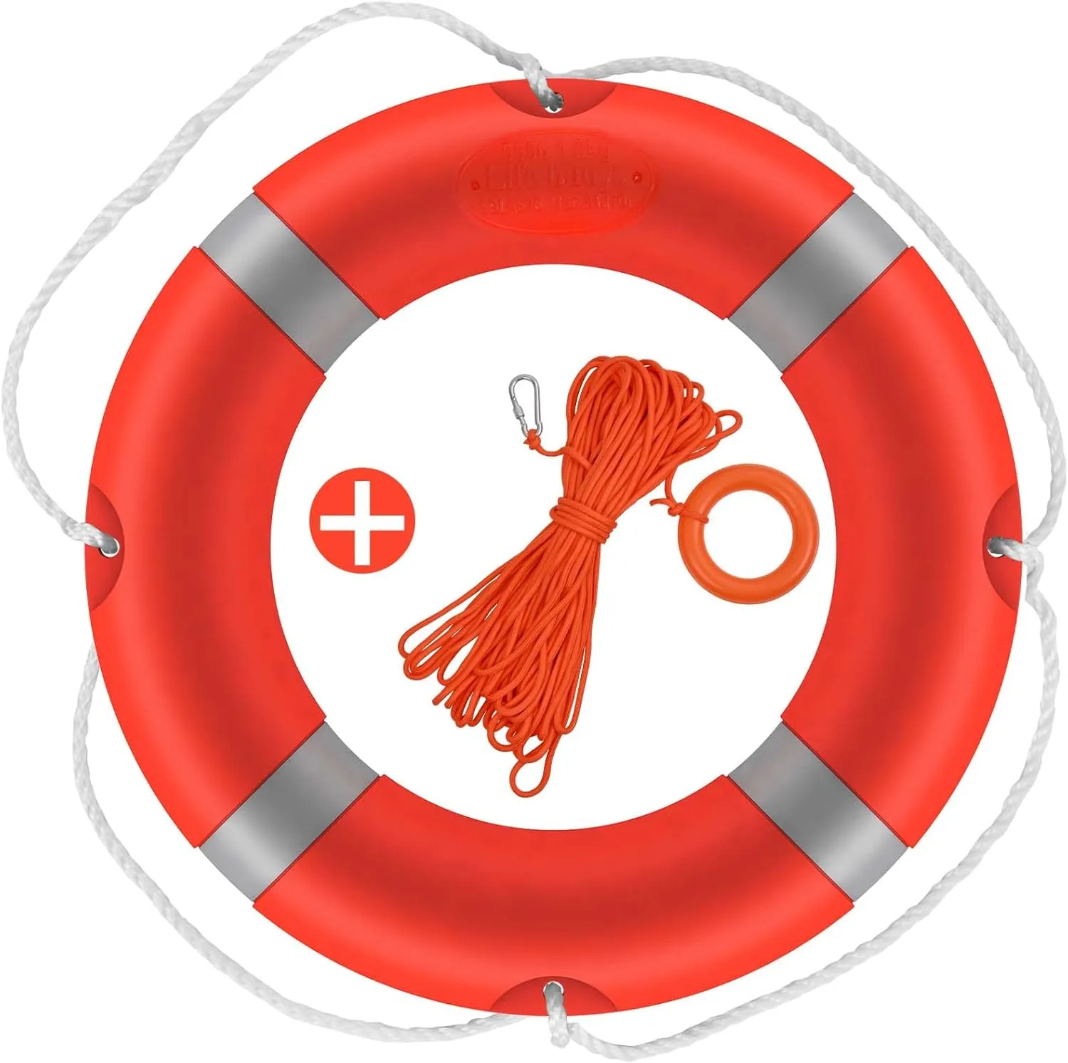 23Inch Life Preserver Ring, Life Ring for Pool with Water Floating Lifesaving Rope 98.5FT Set, Boat Safety Throw Rings, Swim Foam Buoy for Outdoor, Throwable Flotation Device