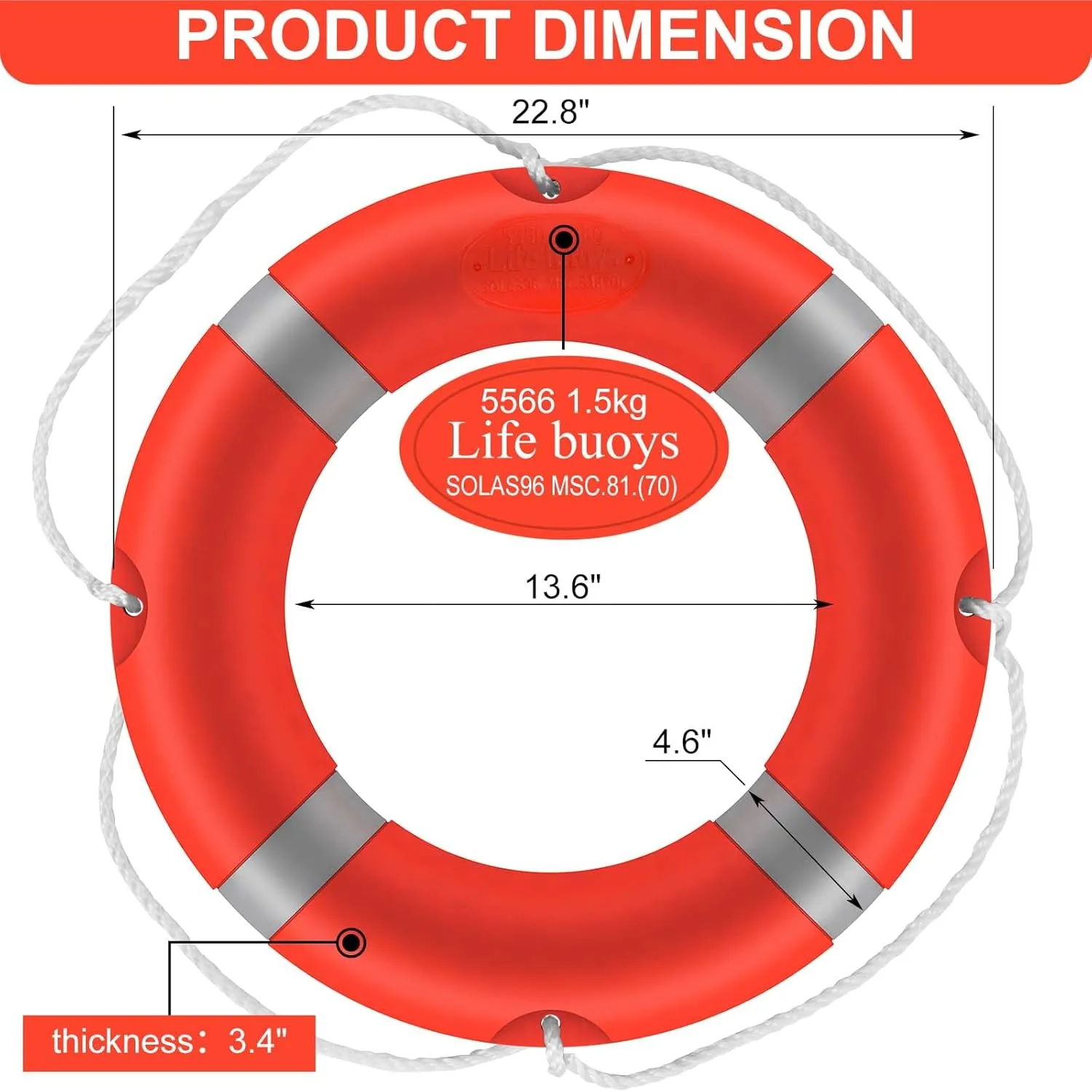 23Inch Life Preserver Ring, Life Ring for Pool with Water Floating Lifesaving Rope 98.5FT Set, Boat Safety Throw Rings, Swim Foam Buoy for Outdoor, Throwable Flotation Device