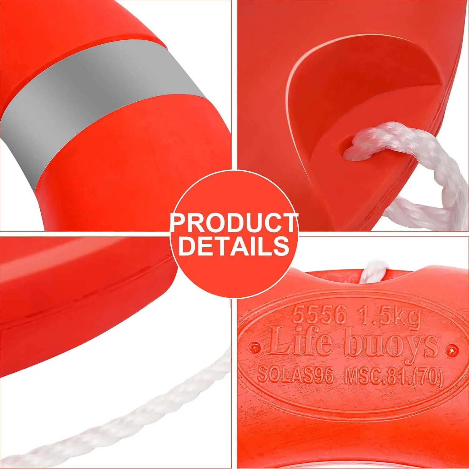 23Inch Life Preserver Ring, Life Ring for Pool with Water Floating Lifesaving Rope 98.5FT Set, Boat Safety Throw Rings, Swim Foam Buoy for Outdoor, Throwable Flotation Device
