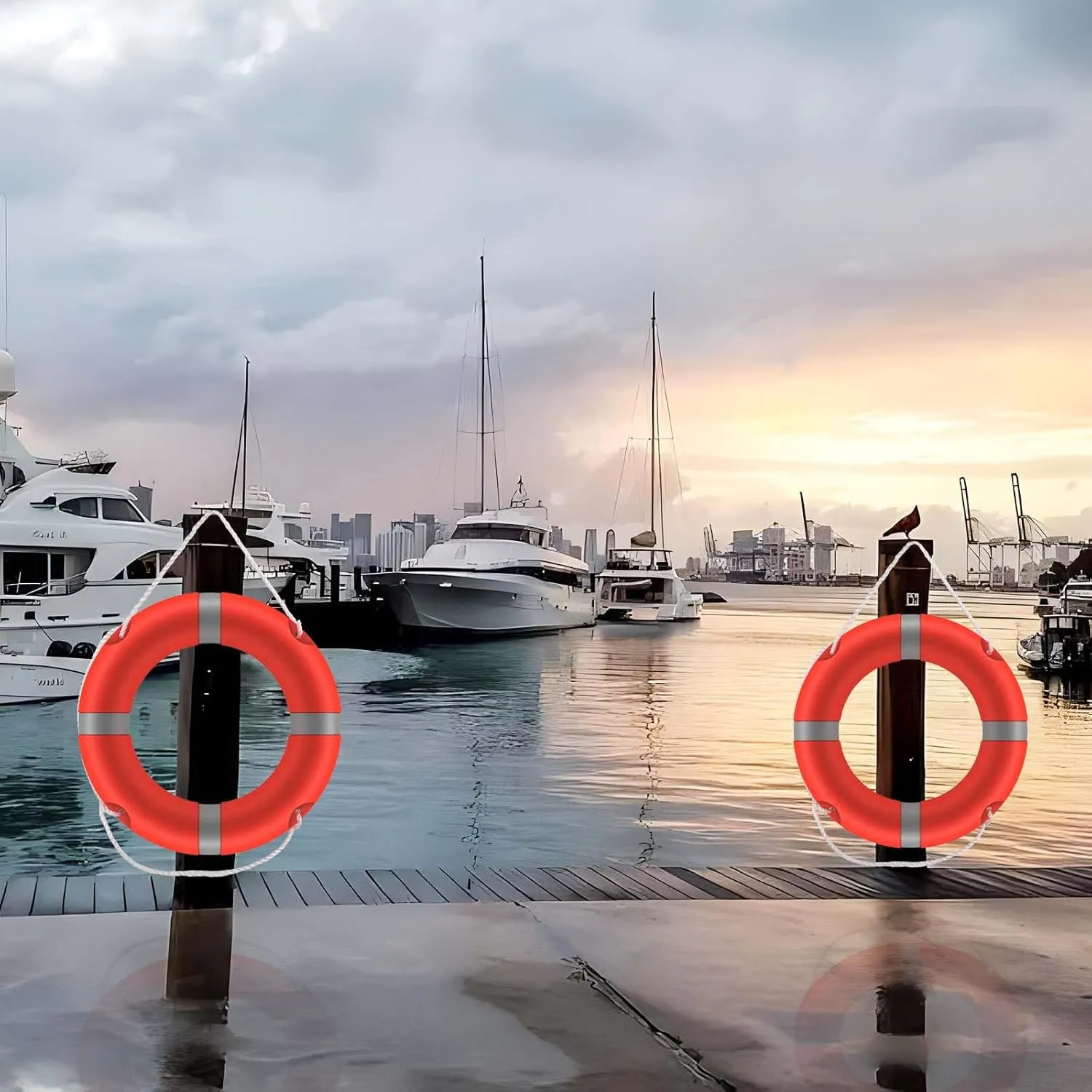 23Inch Life Preserver Ring, Life Ring for Pool with Water Floating Lifesaving Rope 98.5FT Set, Boat Safety Throw Rings, Swim Foam Buoy for Outdoor, Throwable Flotation Device