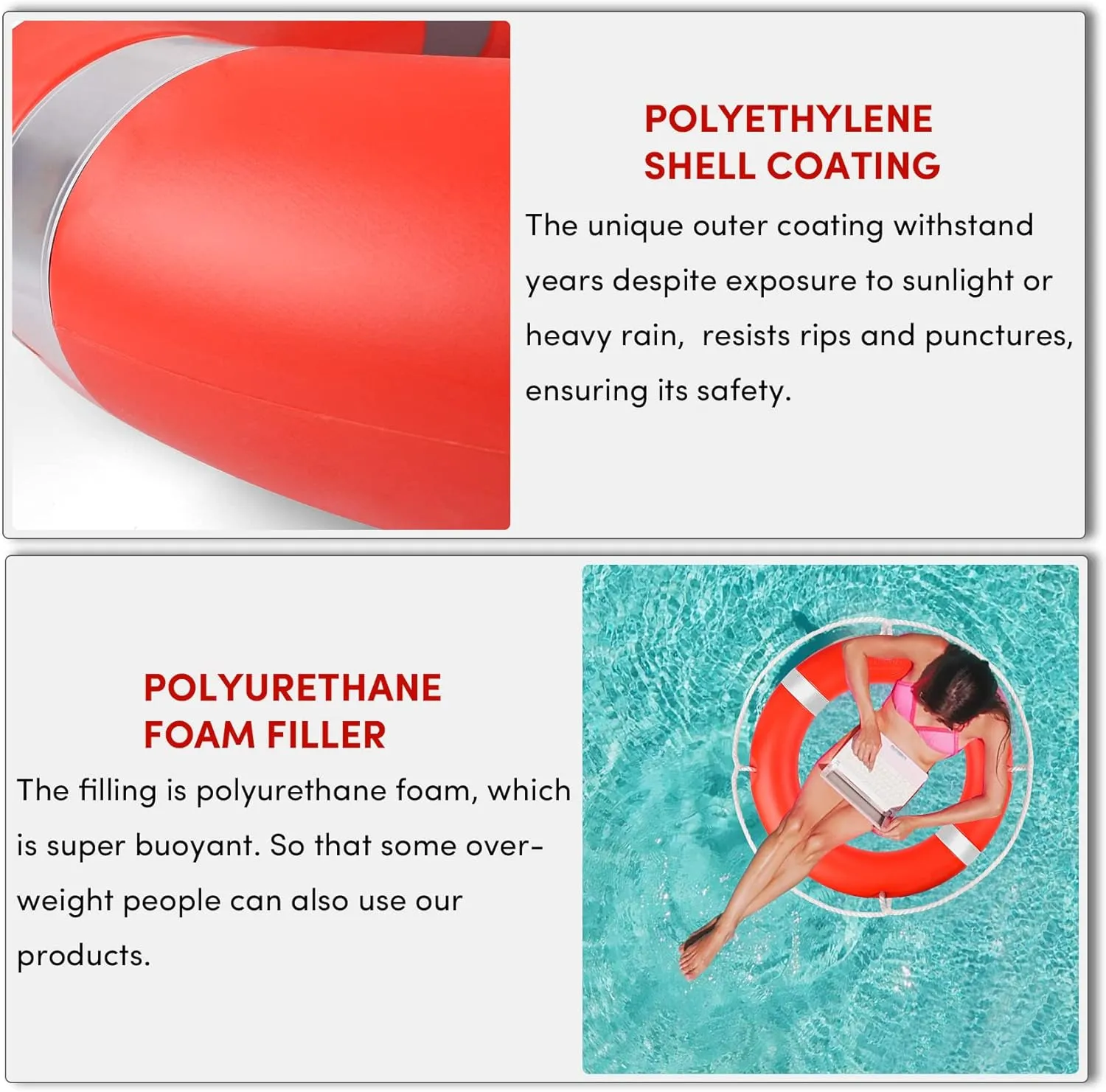 23"/28” Life Ring, Life Preserver Ring with 98.4FT Water Floating Lifesaving Rope,Boat Safety Throw Rings with Reflective Tape,(Orange-1 Pack) - 2 Size
