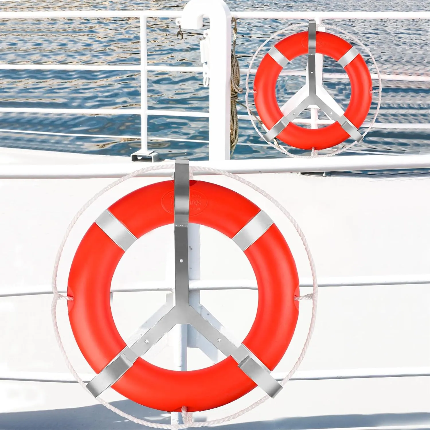 23"/28” Life Ring, Life Preserver Ring with 98.4FT Water Floating Lifesaving Rope,Boat Safety Throw Rings with Reflective Tape,(Orange-1 Pack) - 2 Size