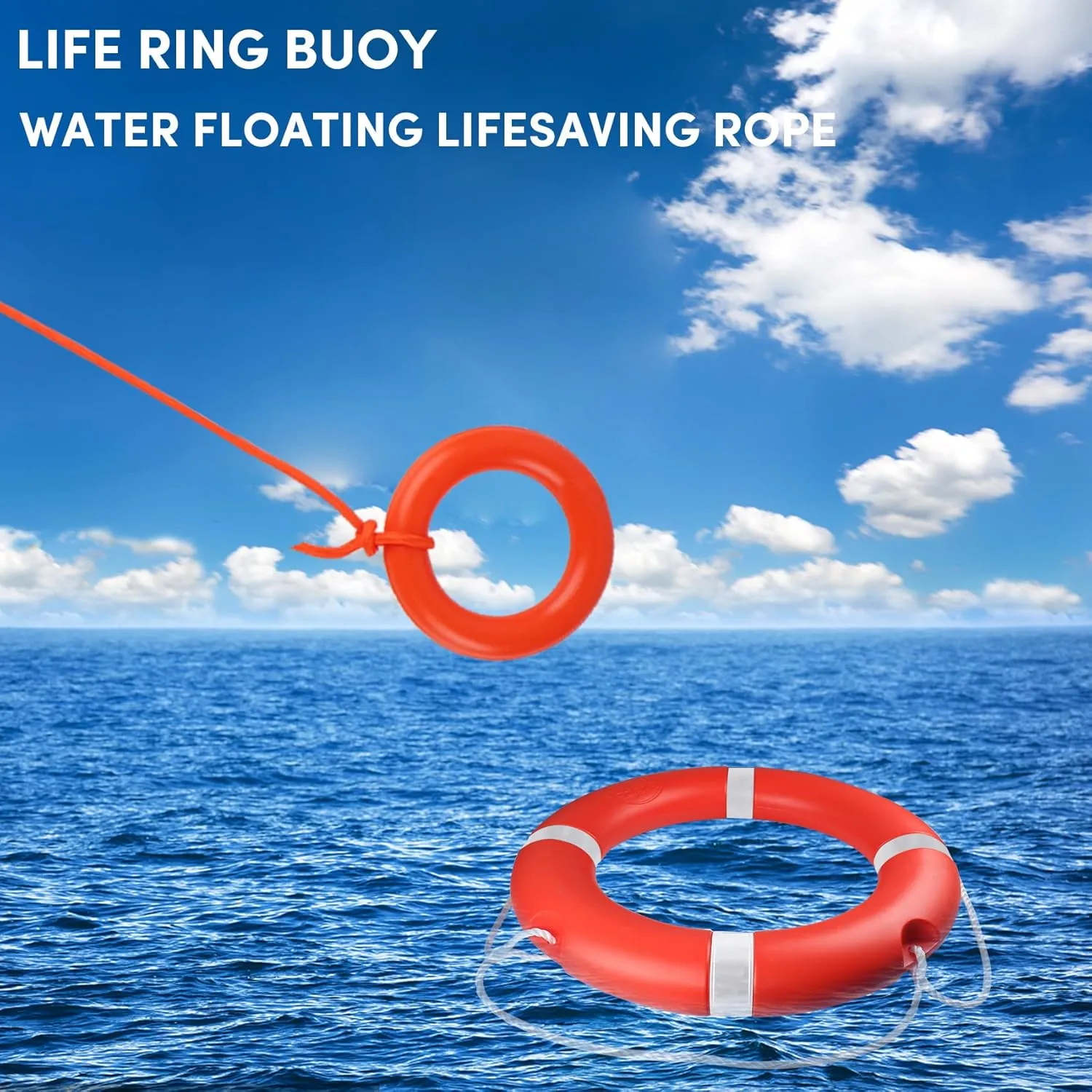 23"/28” Life Ring, Life Preserver Ring with 98.4FT Water Floating Lifesaving Rope,Boat Safety Throw Rings with Reflective Tape,(Orange-1 Pack) - 2 Size