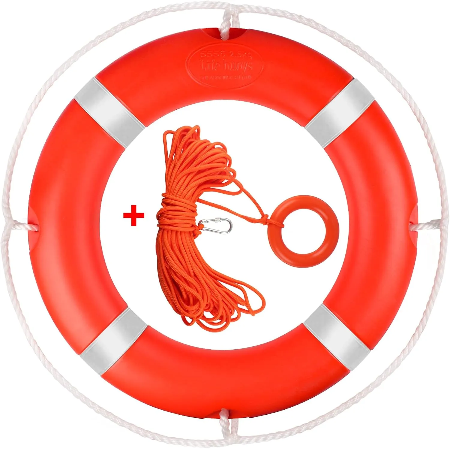 23"/28” Life Ring, Life Preserver Ring with 98.4FT Water Floating Lifesaving Rope,Boat Safety Throw Rings with Reflective Tape,(Orange-1 Pack) - 2 Size